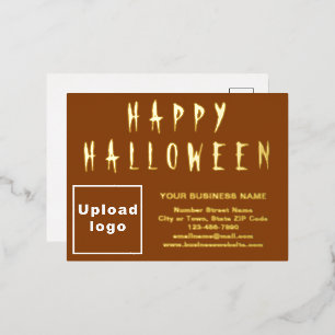 ハロウィーンのブラウンビジネスブランド 箔シーズンポストカード