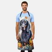 ハロウィーンのブルーティックがカボチャ怖い エプロン (着用した状態)