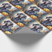 ハロウィーンのブルーティックがカボチャ怖い ラッピングペーパー (角)