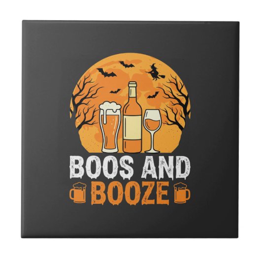ハロウィーンのブーと酒を飲むパーティーデザイン タイル (正面)