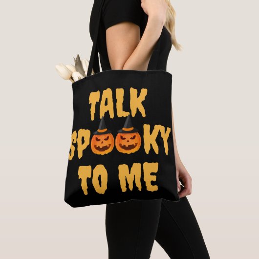 ハロウィーンのブー不気味カボチャ話す トートバッグ (クローズアップ)