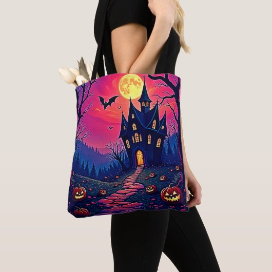 ハロウィーンのホラーなお化け屋敷アート トートバッグ (クローズアップ)
