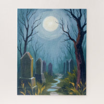 ハロウィーンのホラーな墓地の絵画