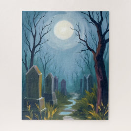 ハロウィーンのホラーな墓地の絵画 ジグソーパズル