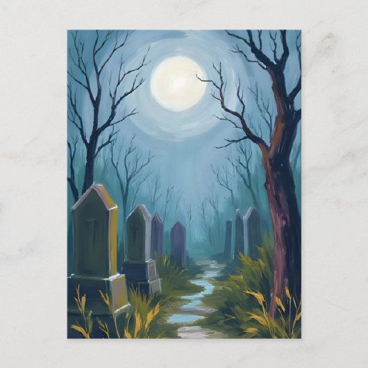 ハロウィーンのホラーな絵画 幽霊の墓地 シーズンポストカード (正面)