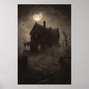 ハロウィーンのホラー壁画、魔女のプリント、幽霊の家のアート ポスター