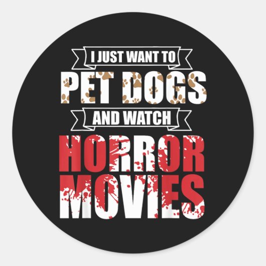 ハロウィーンのホラー映画を見ながら犬を撫でたい ラウンドシール (正面)
