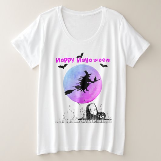 ハロウィーンのホワイトトップ プラスサイズTシャツ (デザイン正面)