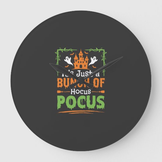 ハロウィーンのホーカスポーカス束 ラージ壁時計 (正面)