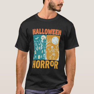 ハロウィーンのホーンテッドハウスムーンスケルトンデザイン_1 Tシャツ