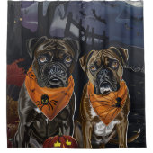 ハロウィーンのボクサー犬 スプーキー シャワーカーテン (正面)
