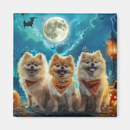 ハロウィーンのポメラニアン オバケ マグネット (正面)