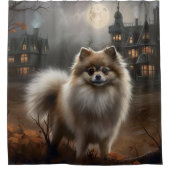 ハロウィーンのポメラニアン スケアリー シャワーカーテン (正面)