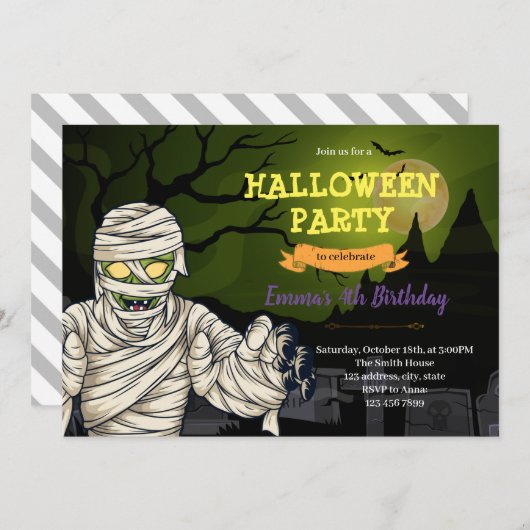 ハロウィーンのママの招待 サンキューカード (正面/裏面)