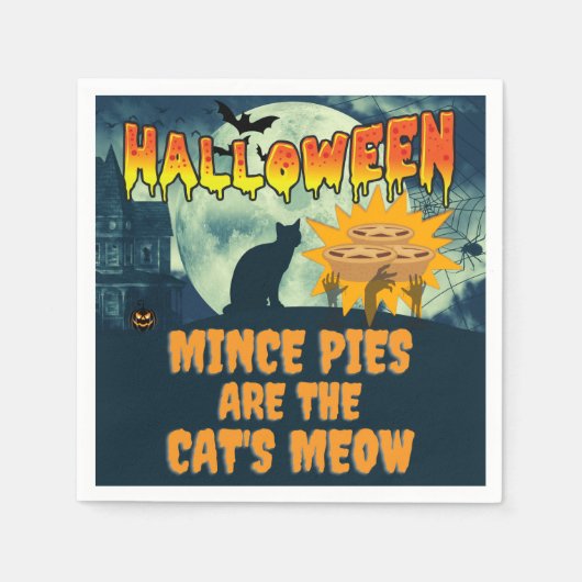 ハロウィーンのミンスパイは猫のニャオ スタンダードカクテルナプキン (正面)