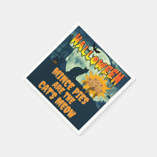 ハロウィーンのミンスパイは猫のニャオ スタンダードカクテルナプキン (角)