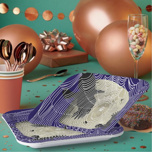 ハロウィーンのムーンレイヴンズとクモの巣 ペーパープレート (複数)