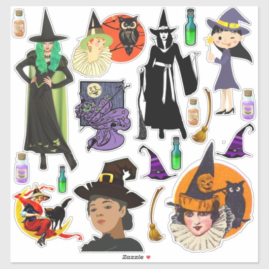ハロウィーンのモダン魔女とヴィンテージアート シール (シート)
