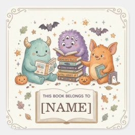 ハロウィーンのモンスターブックプレート オーダーメイド キッズ スクエアシール