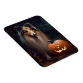 ハロウィーンのラフコリーとカボチャ怖い マグネット (右側)