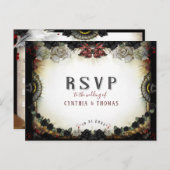 ハロウィーンのラブレターマッチングRSVPポストカード インビテーションポストカード (正面/裏面)