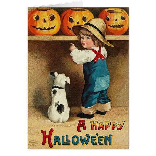 ハロウィーンのレトロな犬と可愛い子供 (正面)