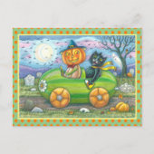ハロウィーンのロードトリップ、ジャックと黒猫の友人 シーズンポストカード (正面)