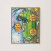 ハロウィーンのロードトリップ、ジャックと黒猫の友人 ジグソーパズル (縦)