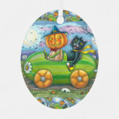 ハロウィーンのロードトリップ、ジャックと黒猫の友人 メタルオーナメント (正面)