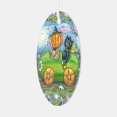 ハロウィーンのロードトリップ、ジャックと黒猫の友人 メタルオーナメント (正面左)