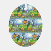 ハロウィーンのロードトリップ、ジャックと黒猫の友人 メタルオーナメント (裏面)