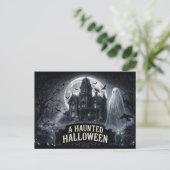 ハロウィーンのヴィンテージゴシックイラスト お化け屋敷 ポストカード (スタンド正面)