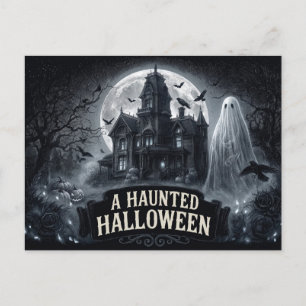 ハロウィーンのヴィンテージゴシックイラスト お化け屋敷 ポストカード