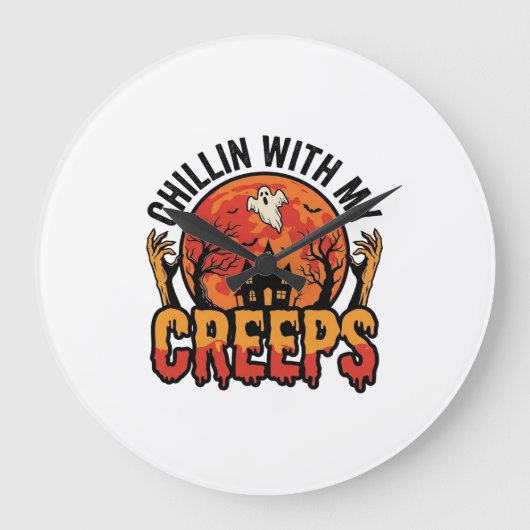 ハロウィーンのヴィンテージTシャツD ラージ壁時計 (正面)