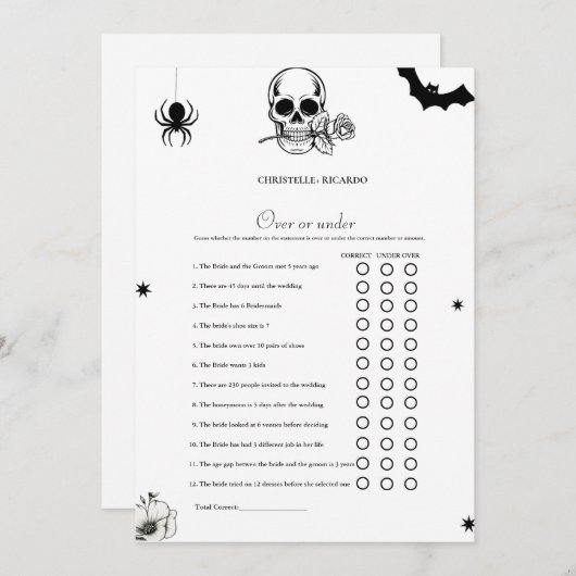 ハロウィーンの上または下ブライダルシャワーゲームカード 案内状 (正面/裏面)