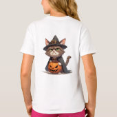 ハロウィーンの不機嫌な猫とジャック・オ・ランタン友達 🎃 Tシャツ (裏面)