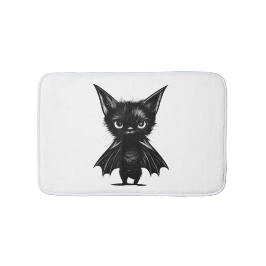 ハロウィーンの不機嫌な黒い子猫のこうもり衣装 バスマット (正面)