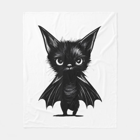 ハロウィーンの不機嫌な黒い子猫のこうもり衣装 フリースブランケット (正面)