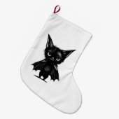 ハロウィーンの不機嫌な黒い子猫のこうもり衣装 ラージクリスマスストッキング (正面 (吊り時))
