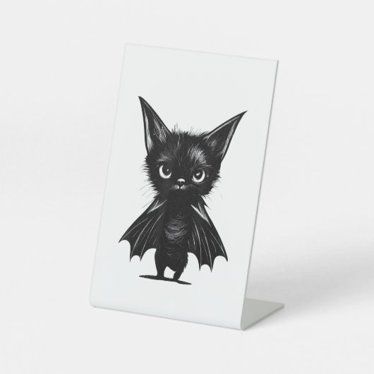 ハロウィーンの不機嫌な黒い子猫のこうもり衣装 台座サイン (正面)