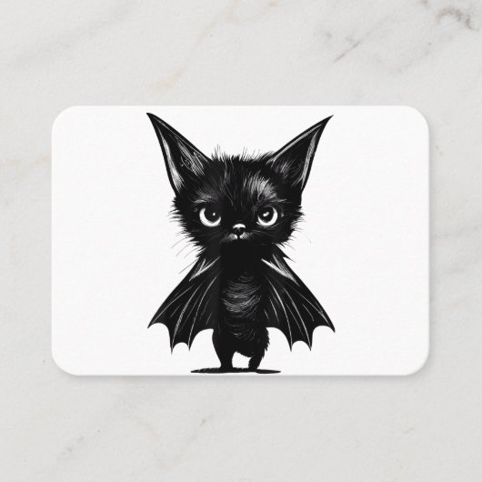 ハロウィーンの不機嫌な黒い子猫のこうもり衣装 名刺 (正面)