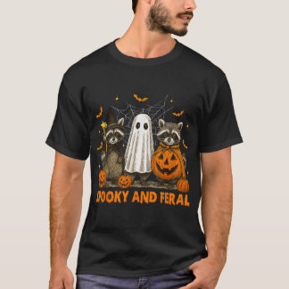 ハロウィーンの不気味で野生の幽霊アライグマいたずら Tシャツ