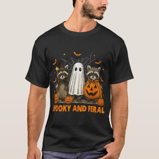 ハロウィーンの不気味で野生の幽霊アライグマいたずら Tシャツ (正面)
