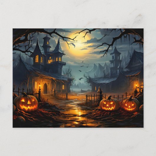 ハロウィーンの不気味なお化け屋敷 ポストカード (正面)