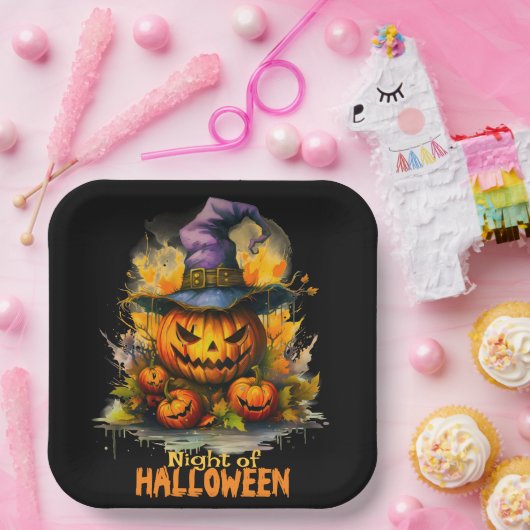 ハロウィーンの不気味なカボチャの夜 ペーパープレート (パーティー)