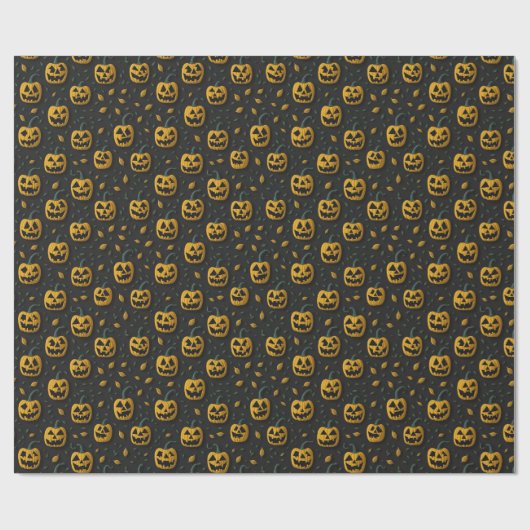 ハロウィーンの不気味なカボチャの漫画の暗いコントラスト ラッピングペーパー (フラット)