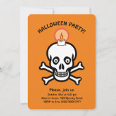 ハロウィーンの不気味なスカルオンオレンジ招待状 招待状 (正面)