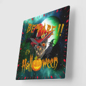 ハロウィーンの不気味なスカル&ムーンに注意 スクエア壁時計 (傾斜)