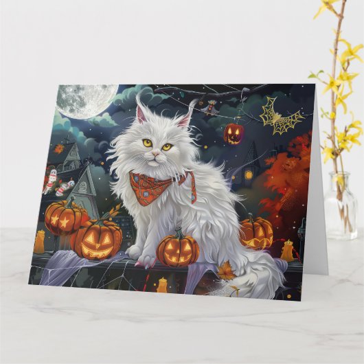 ハロウィーンの不気味なトルコアンゴラ カード (黄色い花)