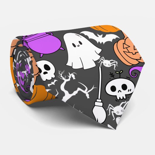 ハロウィーンの不気味なパターン01 DグレーBG ネクタイ (ロール)